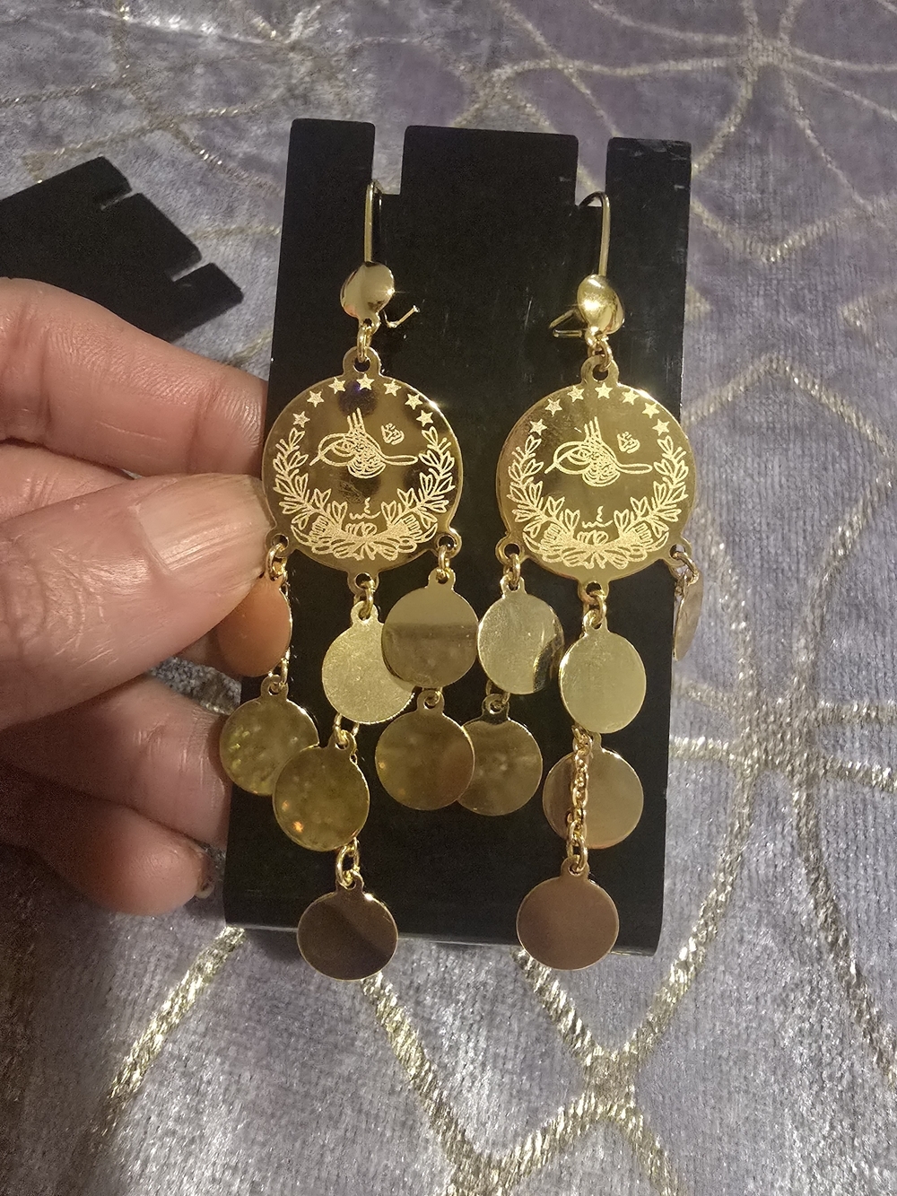 22kgp Dubai Jewelry Gold-Tone Filigree Disc Drop Earrings - Gold - Picture 1 of 6